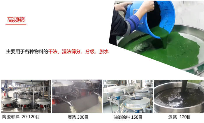 用于各種物料的干法，濕法，分級，脫水等功能