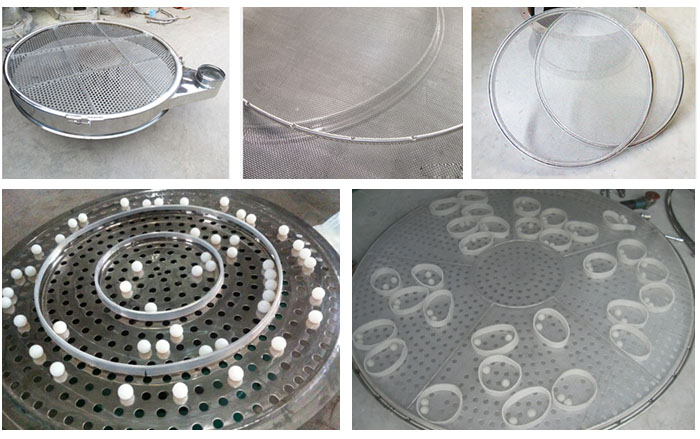 旋振篩換網(wǎng)1，去除舊網(wǎng)。2，將新的篩網(wǎng)平鋪在網(wǎng)架上。3，用束環(huán)固定篩網(wǎng)。3，拉緊篩網(wǎng)并擰緊束環(huán)，換網(wǎng)完成。