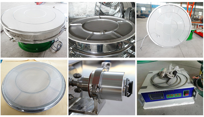 超聲波旋振篩網(wǎng)架，篩框，超聲波換能器，超聲波電源等細(xì)節(jié)展示。