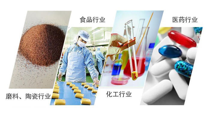 圓形旋振篩適用行業(yè)：磨料，陶瓷行業(yè)，食品行業(yè)，化工行業(yè)，醫(yī)藥行業(yè)。