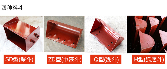 四種料斗Q型(淺斗)、H型(弧底斗)、ZD型(中深斗)SD型(深斗)展示圖